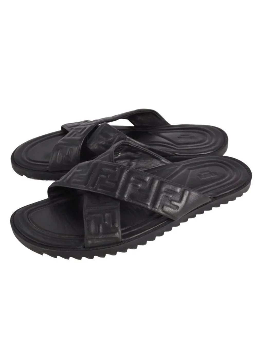 Fendi Sandals FF Logo Zucchini Slide Leather